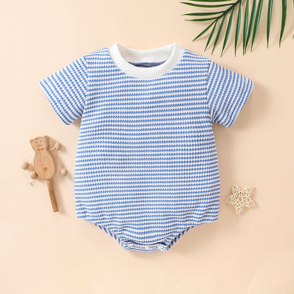 Baby Boys And Girls Striped Cotton Short Sleeve Triangle Rompers - Cute Striped Cotton Short Sleeve Rompers for Tiny