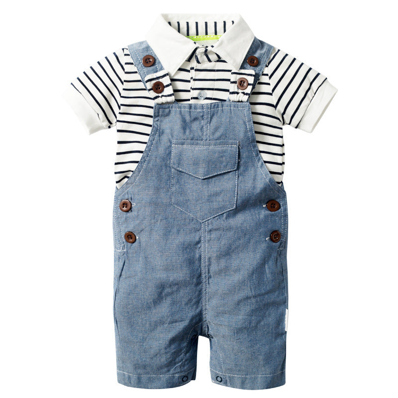 Baby BoysStrap Pants Jumpsuit Hat Three-piece Clothes - Tiny Trendsetter: Baby Boy’s Jumpsuit Fun Awaits