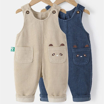 Baby Cartoon Cute Corduroy Suspender Pants - Baby Cartoon Embroidered Suspender Pants for Autumn