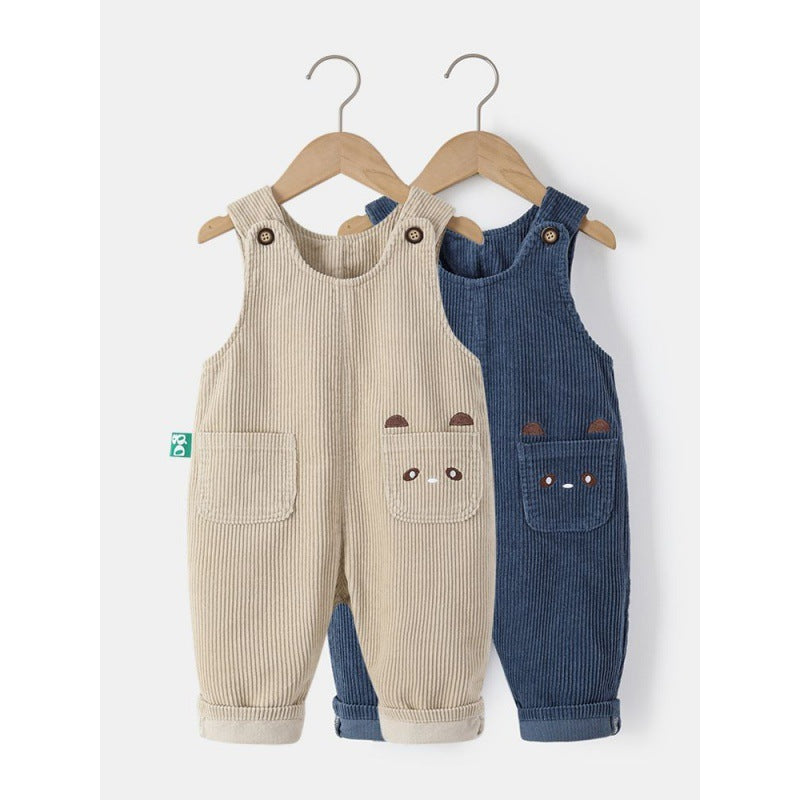 Baby Cartoon Cute Corduroy Suspender Pants - Baby Cartoon Embroidered Suspender Pants for Autumn