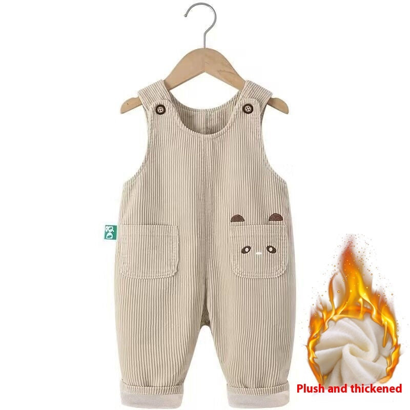 Baby Cartoon Cute Corduroy Suspender Pants - Baby Cartoon Embroidered Suspender Pants for Autumn