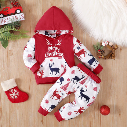 Baby Clothes Printed Pullover Hoodie Trousers Two-piece Set - Tiny Trendsetter Hoodie and Trouser Cutie Set