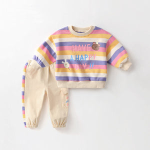 Color Stripes Bear Cartoon Pullover Set for Children in the United States - Tiny Adventures united states chf color