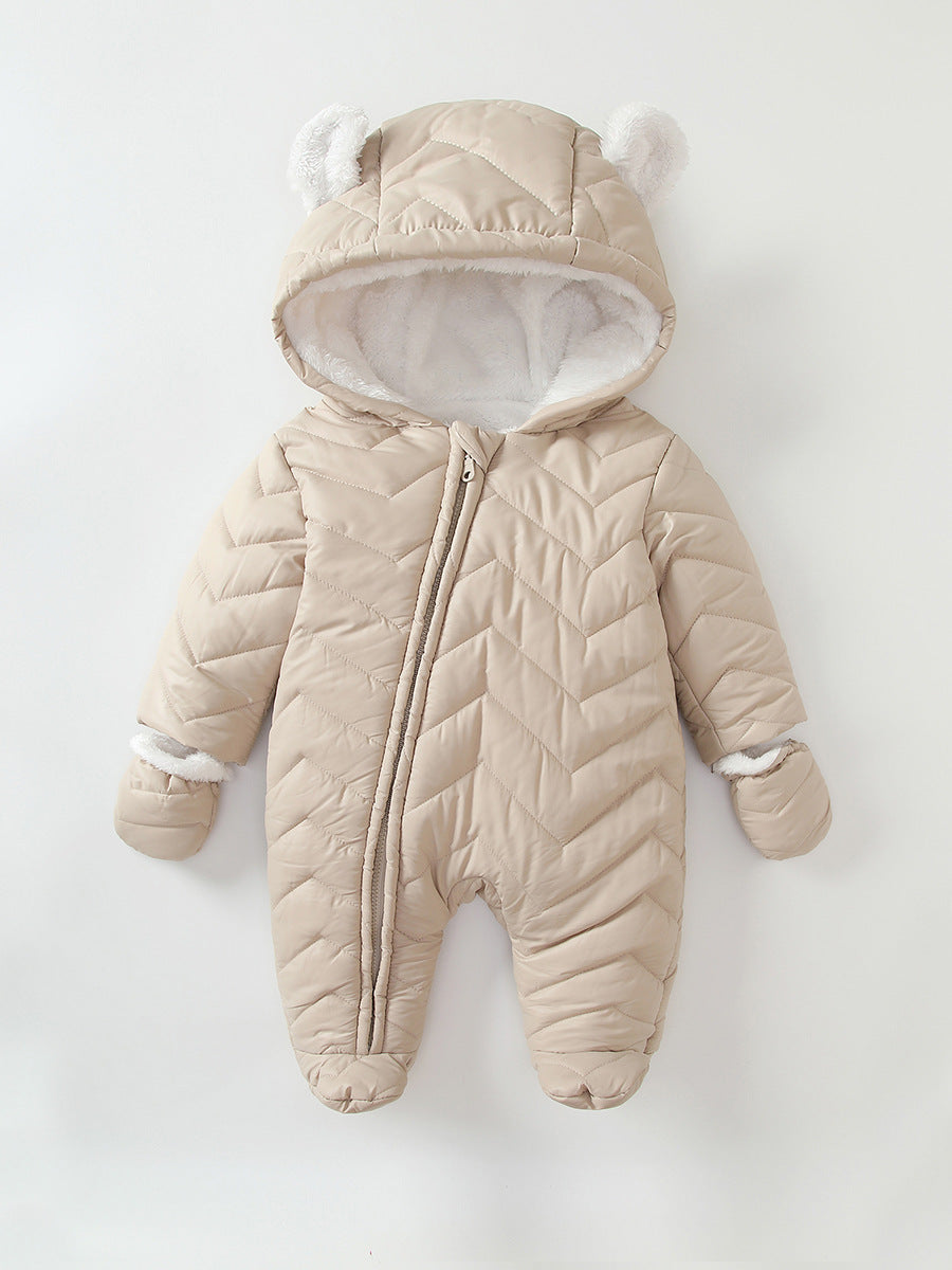 Baby Cotton Coat Quilted Fleece-lined Windproof Jumpsuit - Cozy Baby Jumpsuit with Foot Wrap for Chill Adventures