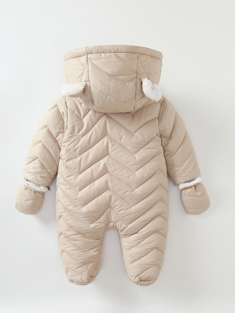 Baby Cotton Coat Quilted Fleece-lined Windproof Jumpsuit - Cozy Baby Jumpsuit with Foot Wrap for Chill Adventures