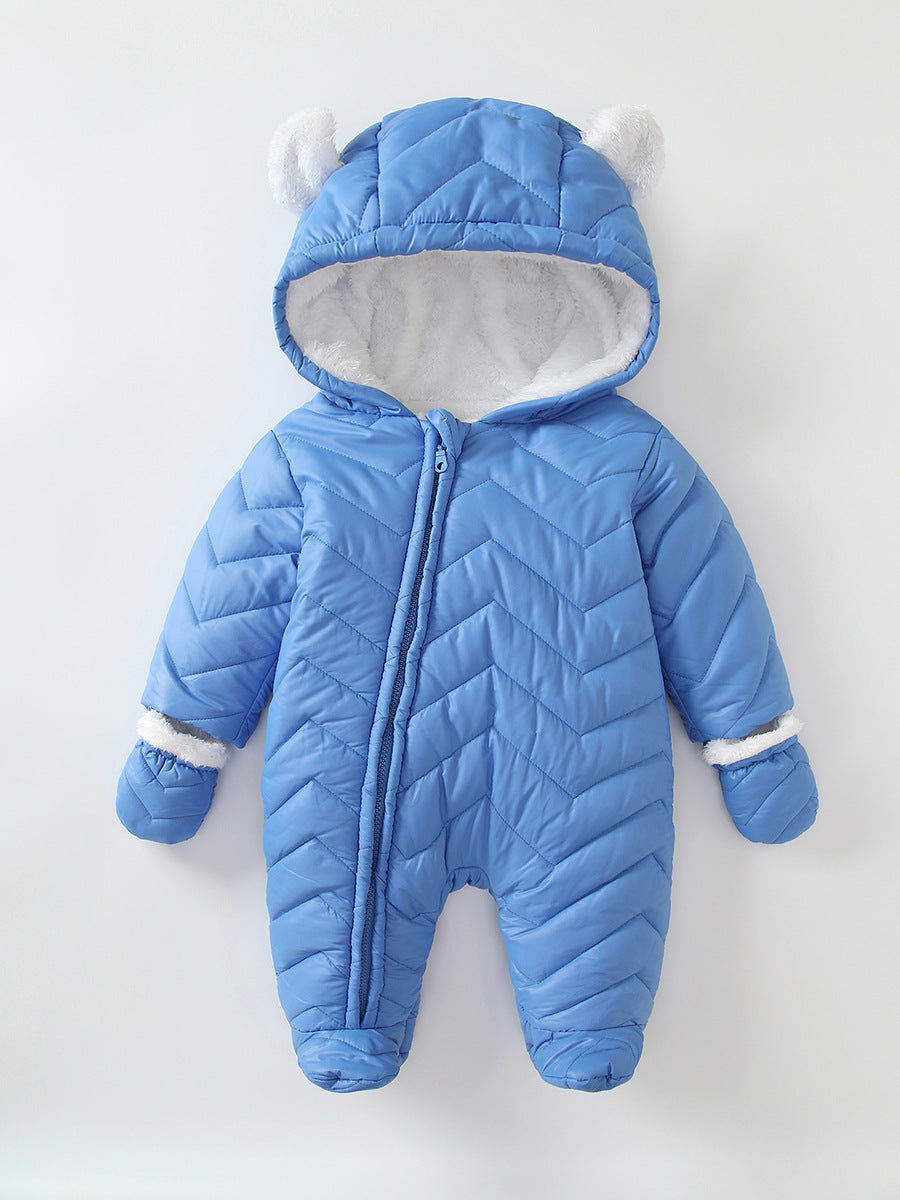 Baby Cotton Coat Quilted Fleece-lined Windproof Jumpsuit - Cozy Baby Jumpsuit with Foot Wrap for Chill Adventures