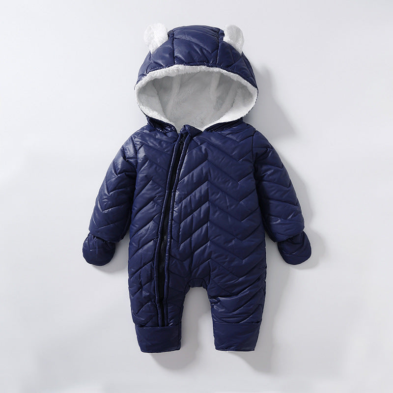 Baby Cotton Coat Quilted Fleece-lined Windproof Jumpsuit - Cozy Baby Jumpsuit with Foot Wrap for Chill Adventures