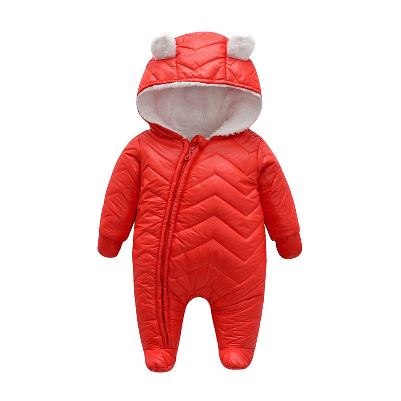 Baby Cotton Coat Quilted Fleece-lined Windproof Jumpsuit - Cozy Baby Jumpsuit with Foot Wrap for Chill Adventures