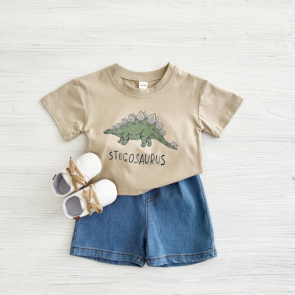 Baby Dinosaur Printed T-shirt Denim Shorts All-match Suit - Baby Dinosaur T-shirt and Shorts for Tiny Trendsetters