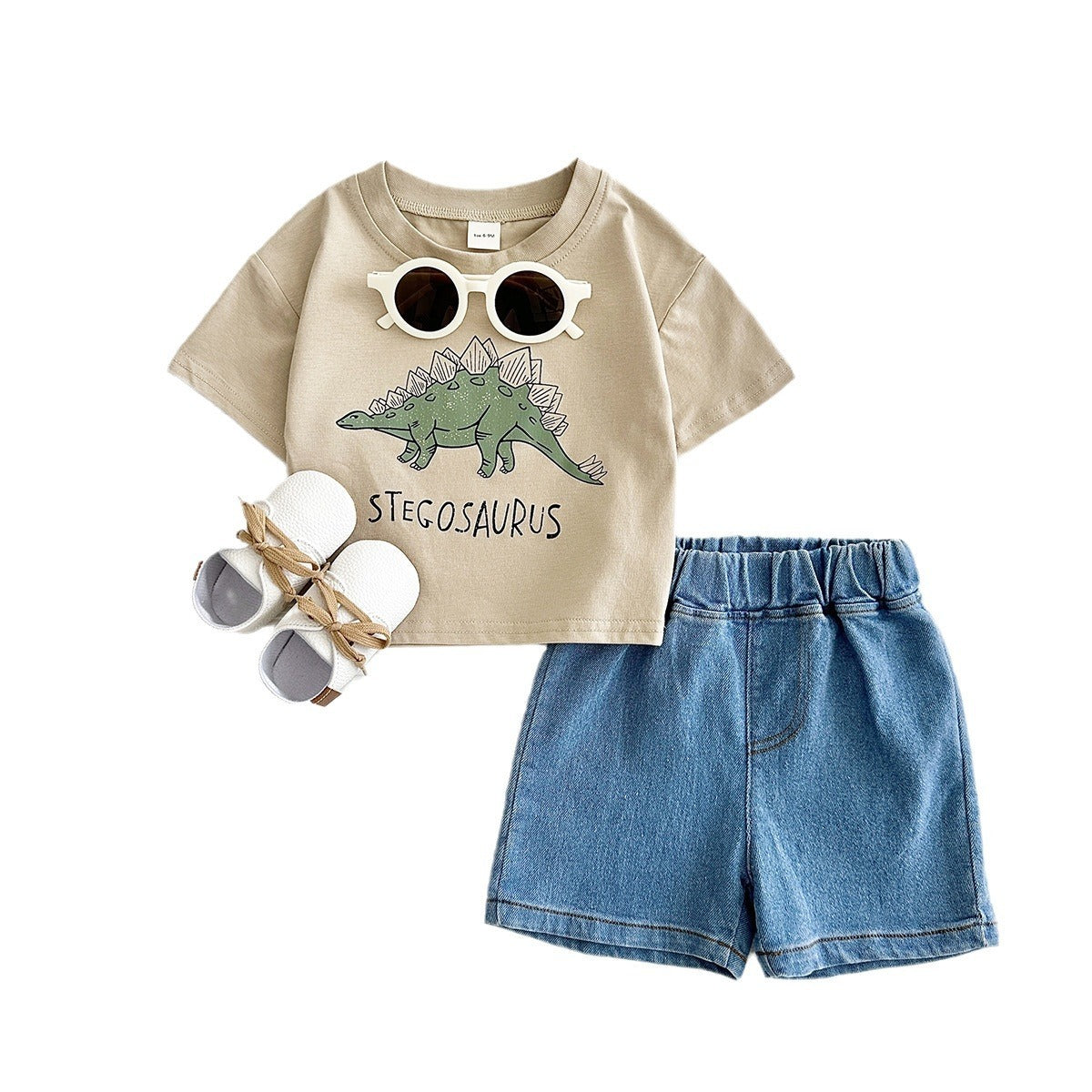 Baby Dinosaur Printed T-shirt Denim Shorts All-match Suit - Baby Dinosaur T-shirt and Shorts for Tiny Trendsetters