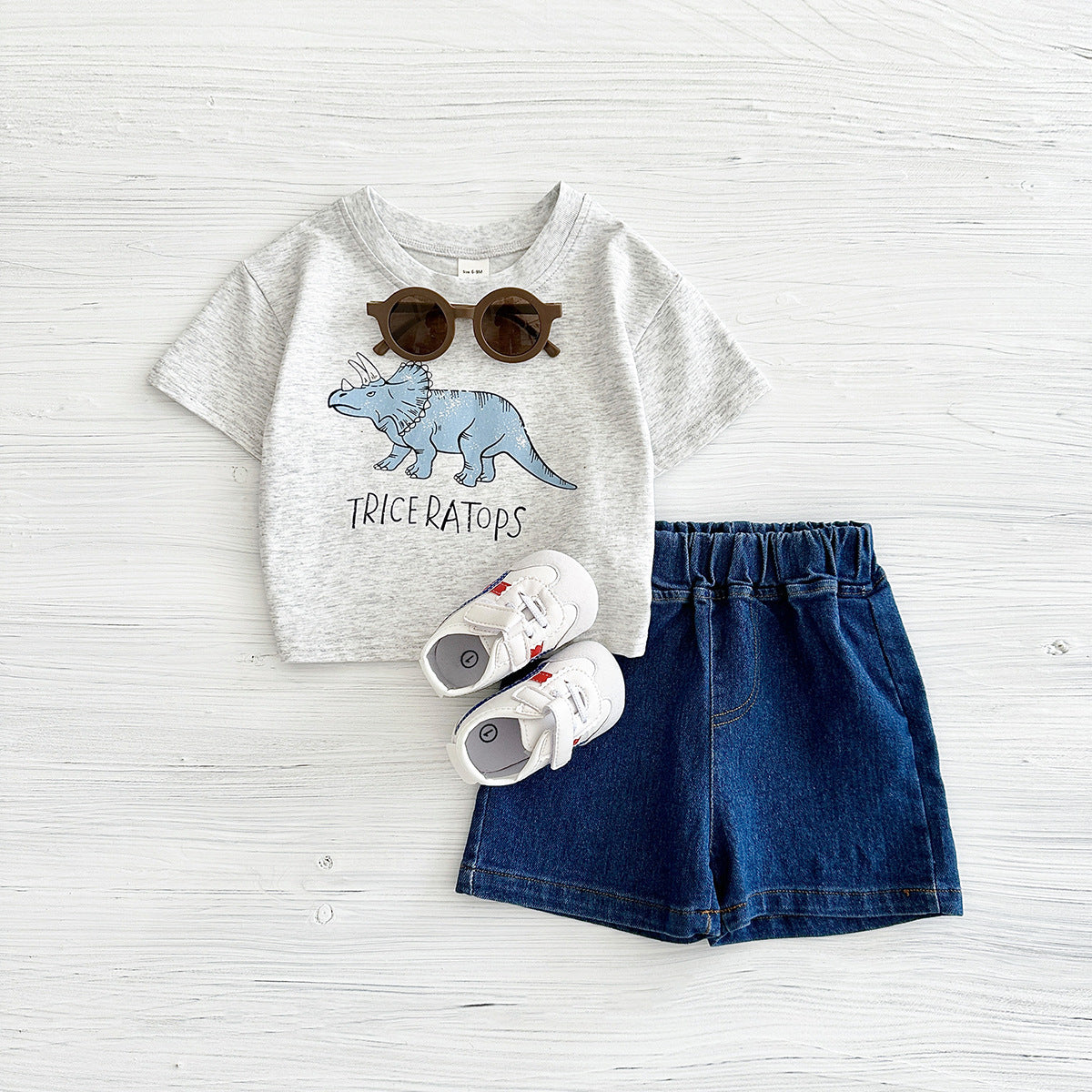 Baby Dinosaur Printed T-shirt Denim Shorts All-match Suit - Baby Dinosaur T-shirt and Shorts for Tiny Trendsetters