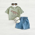 Baby Dinosaur Printed T-shirt Denim Shorts All-match Suit - Baby Dinosaur T-shirt and Shorts for Tiny Trendsetters