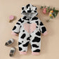 Baby Fur Hooded Romper Love Affixed Cloth Embroidered Cow Stripes Casual Zipper Long Type Crawling Suit - Cuddle Up