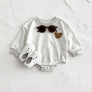 Baby Girl Bear Embroidery Round Neck Long Sleeve Jumpsuit - Baby Girl Bear Jumpsuit for Cozy Long Sleeve Cuteness