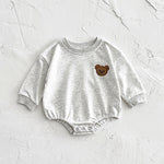 Baby Girl Bear Embroidery Round Neck Long Sleeve Jumpsuit - Baby Girl Bear Jumpsuit for Cozy Long Sleeve Cuteness