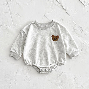 Baby Girl Bear Long Sleeve Jumpsuit for 1-18 Months in Light Gray and Purple - Cozy Cuteness baby girl bear long sleeve