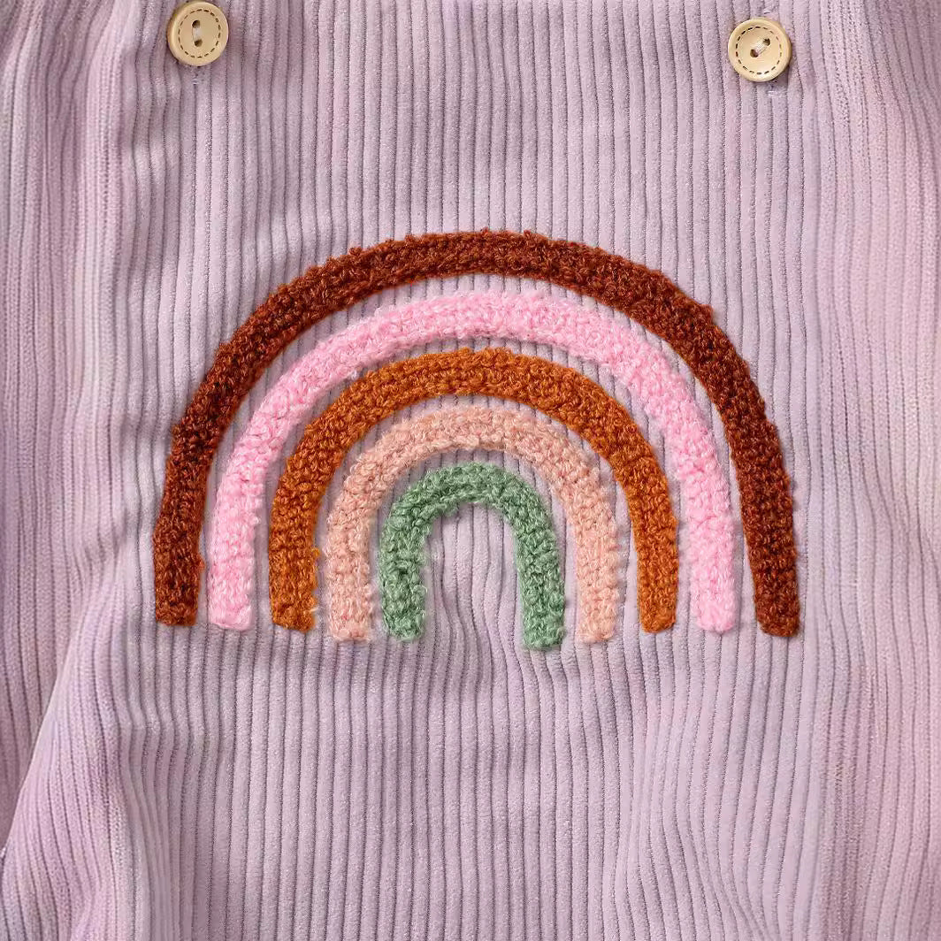 Baby Girl Corduroy Rainbow Towel Embroidery Strap Lace Jumpsuit - Baby Girl Corduroy Rainbow Jumpsuit with Lace Strap