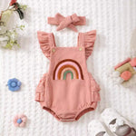 Baby Girl Corduroy Rainbow Towel Embroidery Strap Lace Jumpsuit - Baby Girl Corduroy Rainbow Jumpsuit with Lace Strap