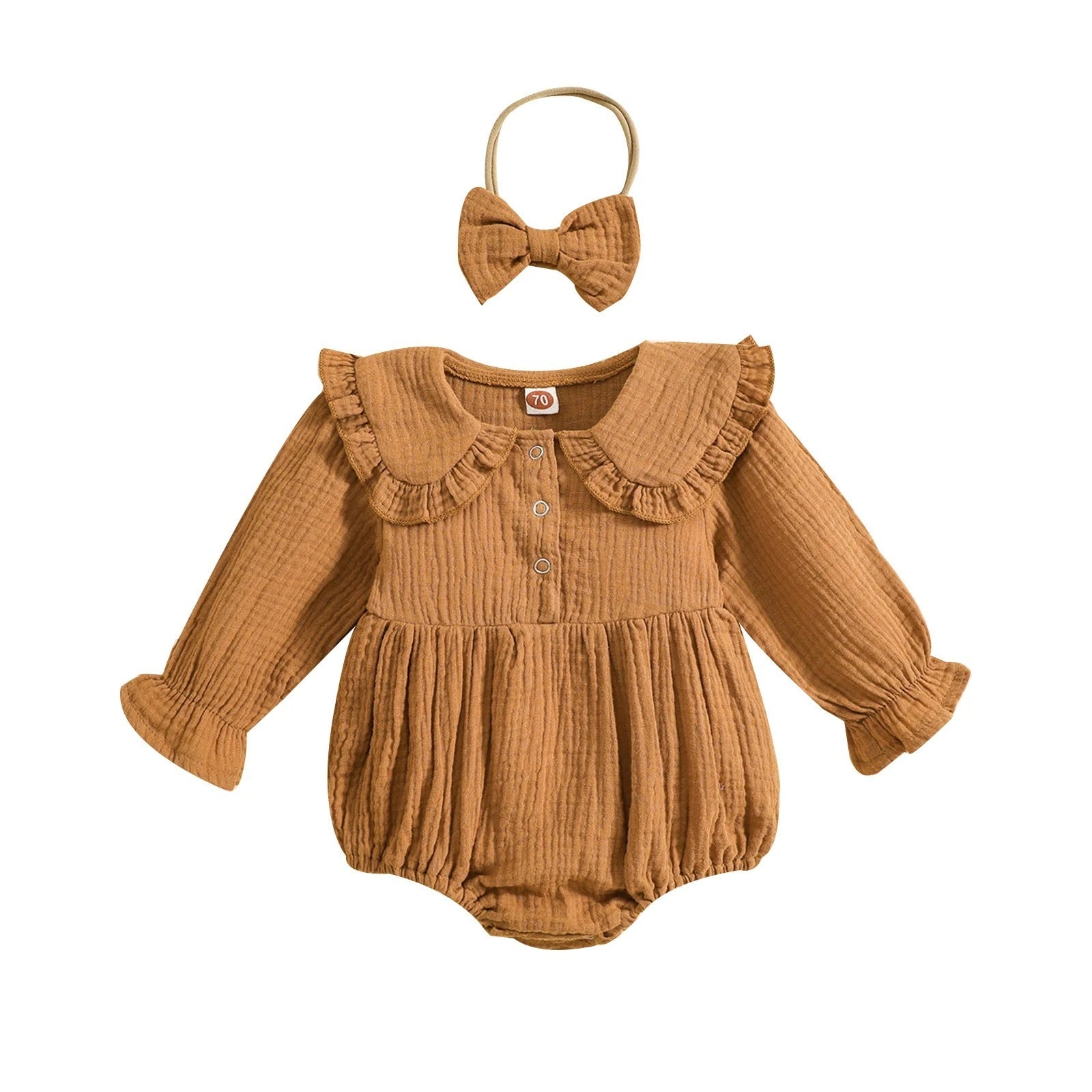 Baby Girl Jumpsuit Ruffled Collar Solid Color Long Sleeve Romper - Long Sleeve Baby Girl Jumpsuit for Tiny Fashionistas