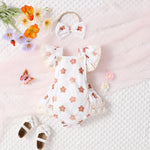 Baby Girl Lace Flounced Sleeve Small Flower Full Printed Triangle Rompers - Lace Rompers for Baby Girls Who Flower Power