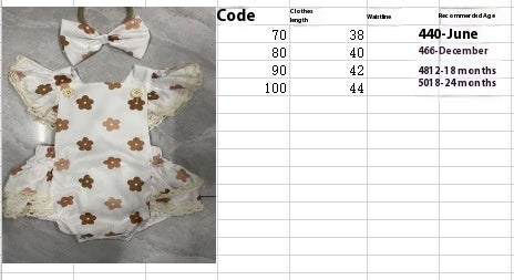 Baby Girl Lace Flounced Sleeve Small Flower Full Printed Triangle Rompers - Lace Rompers for Baby Girls Who Flower Power