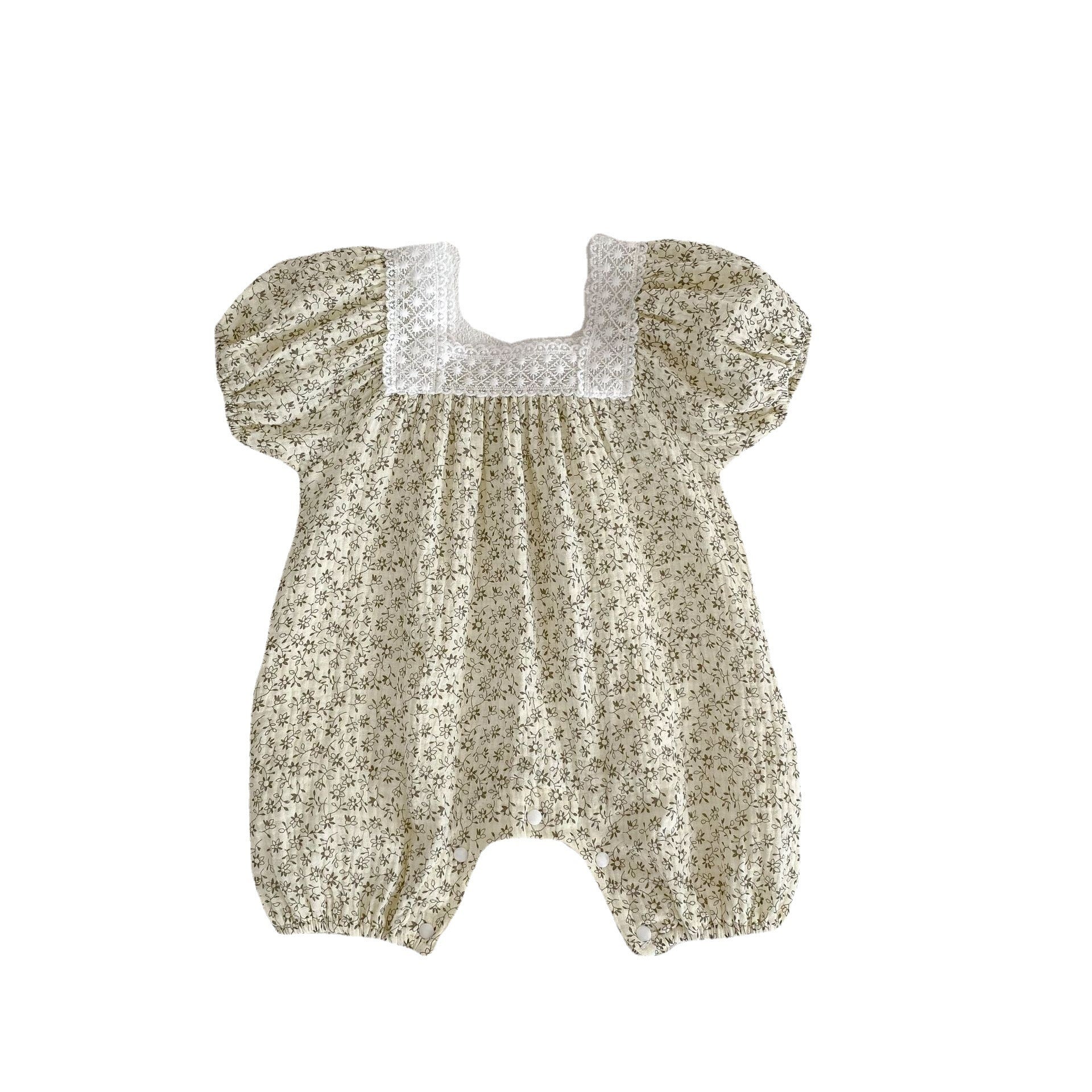 Baby Girl Lace Trim Floral Square Neck Bodysuit - Baby Girl Lace Trim Floral Square Neck Bodysuit