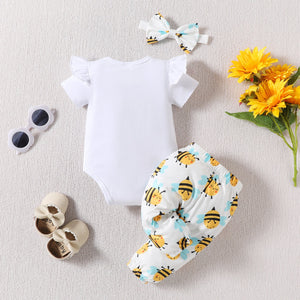 White Cotton Baby Pants and Blouse Set for 0-18 Months in United States - Buzzing Style with Bee-utiful Trousers united