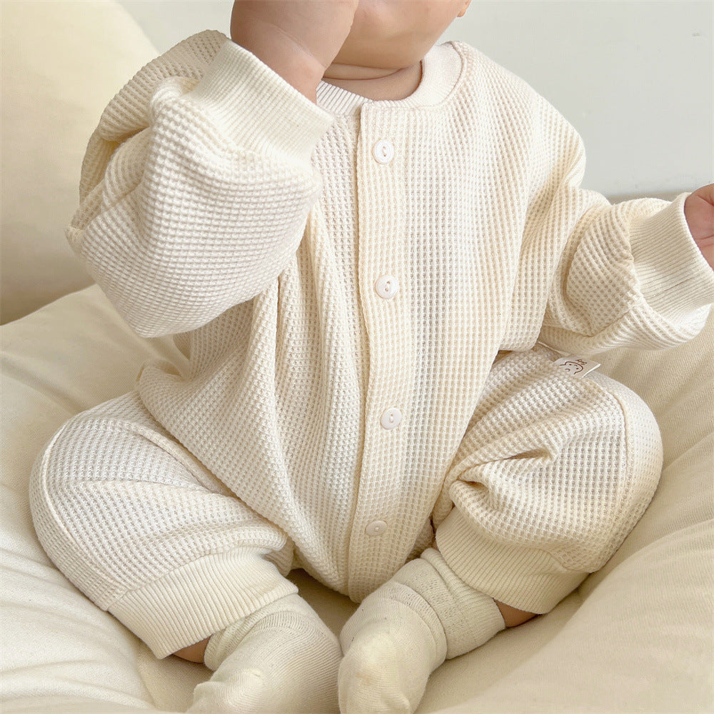 Baby Girl Solid Color Long Sleeve Bare Board Bodysuit - Baby Girl Long Sleeve Beige Jumpsuit for Comfort