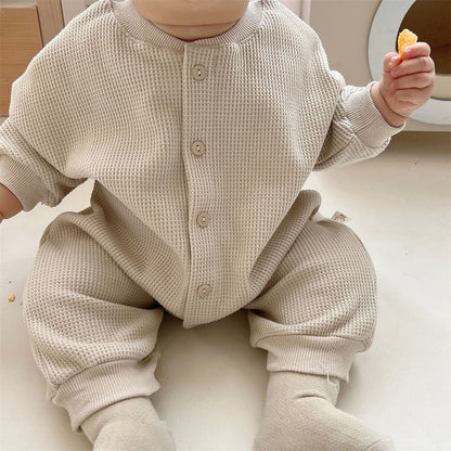 Baby Girl Solid Color Long Sleeve Bare Board Bodysuit - Baby Girl Long Sleeve Beige Jumpsuit for Comfort