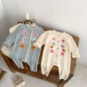 Baby Girls’ Handmade Embroidery Knitted Jumpsuit - Baby Girls Handmade Knitted Jumpsuit Cotton Fabric