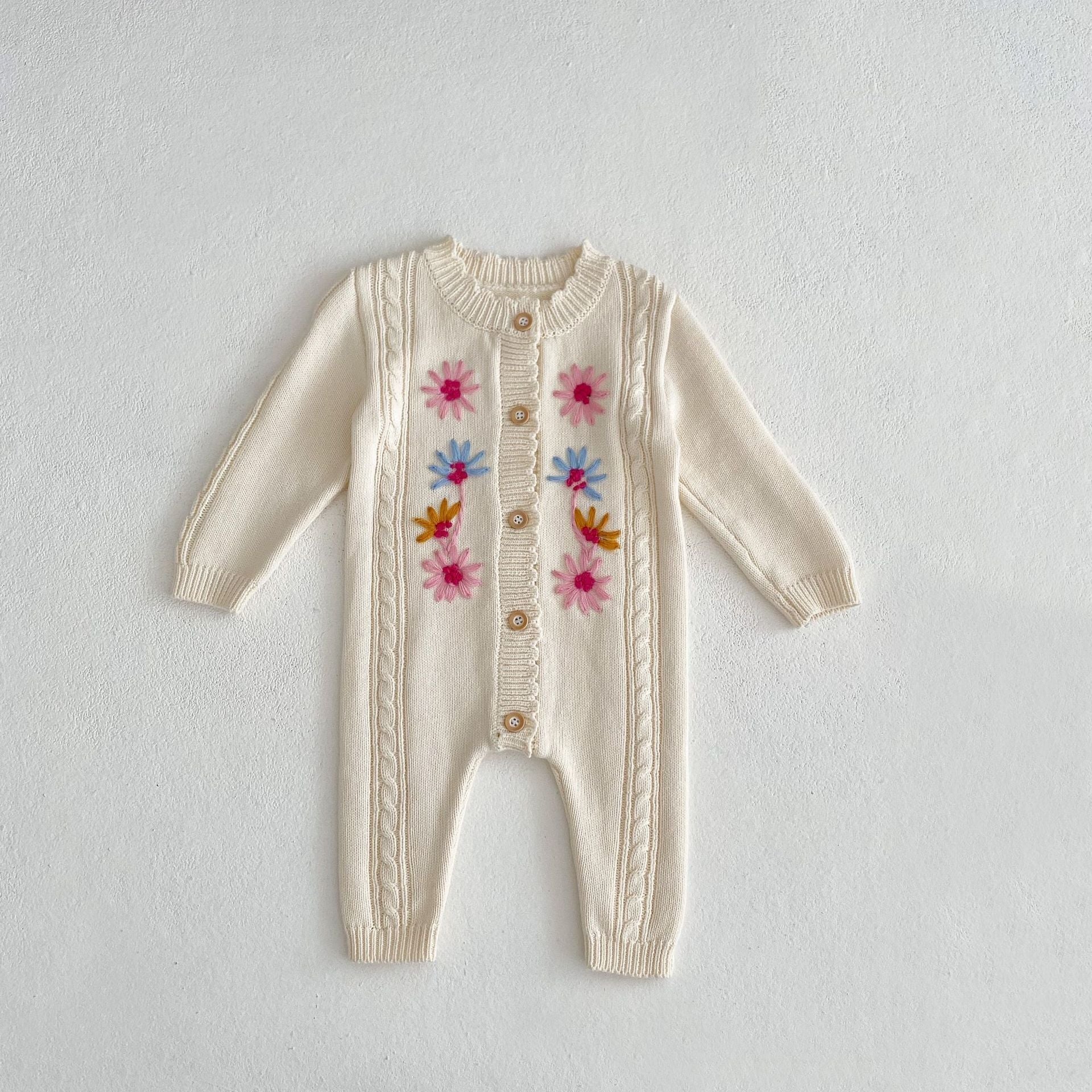 Baby Girls’ Handmade Embroidery Knitted Jumpsuit - Baby Girls Handmade Knitted Jumpsuit Cotton Fabric