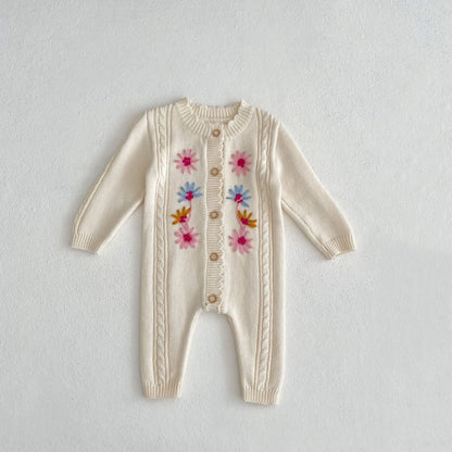 Baby Girls’ Handmade Embroidery Knitted Jumpsuit - Baby Girls Handmade Knitted Jumpsuit Cotton Fabric