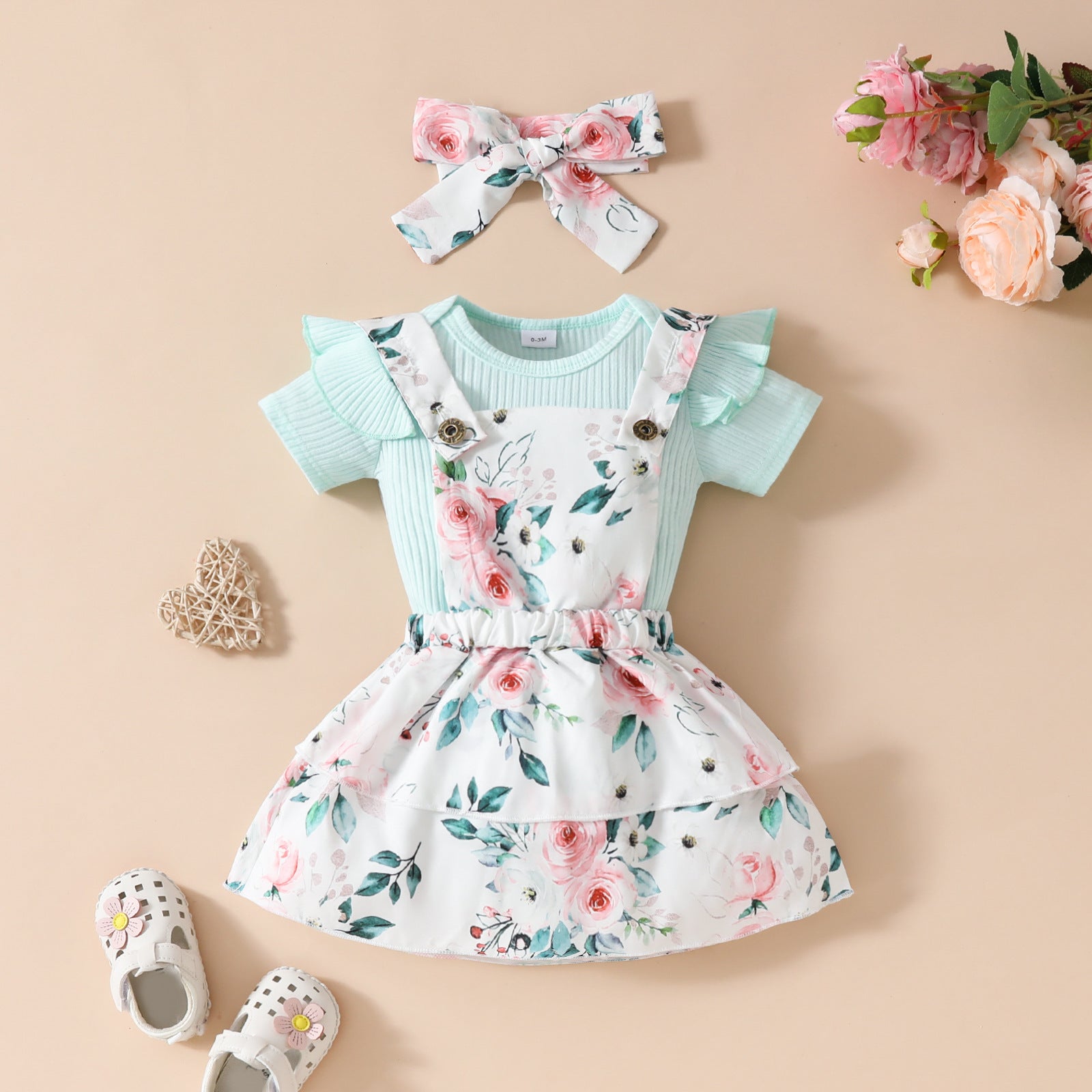 Baby Girl’s Summer Short-sleeved Top Suspender Skirt Floral Fruit Casual Skirt Suit - Baby Girl’s Short Sleeved