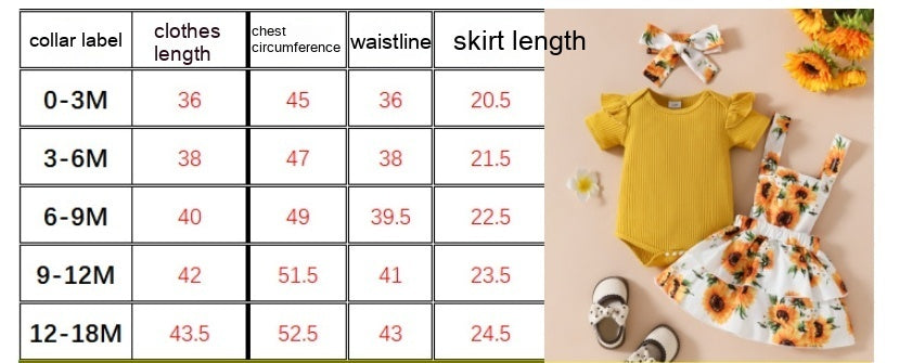 Baby Girl’s Summer Short-sleeved Top Suspender Skirt Floral Fruit Casual Skirt Suit - Baby Girl’s Short Sleeved