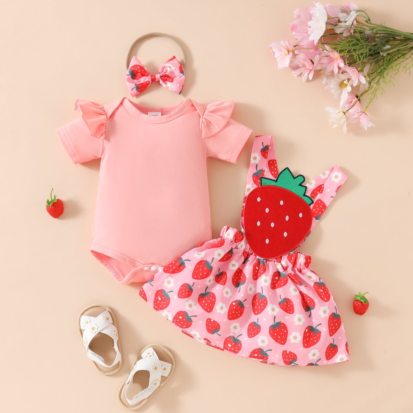 Baby Girl’s Summer Short-sleeved Top Suspender Skirt Floral Fruit Casual Skirt Suit - Baby Girl’s Short Sleeved