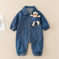 Baby Handsome Denim Jumpsuit Spring Festival Western Style Baby Boy - Baby Handsome Denim Jumpsuit with Teddy Bear