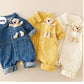 Baby Handsome Denim Jumpsuit Spring Festival Western Style Baby Boy - Baby Handsome Denim Jumpsuit with Teddy Bear