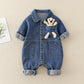 Baby Handsome Denim Jumpsuit Spring Festival Western Style Baby Boy - Baby Handsome Denim Jumpsuit with Teddy Bear