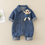 Baby Handsome Denim Jumpsuit Spring Festival Western Style Baby Boy - Baby Handsome Denim Jumpsuit with Teddy Bear