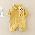 Baby Handsome Denim Jumpsuit Spring Festival Western Style Baby Boy - Baby Handsome Denim Jumpsuit with Teddy Bear