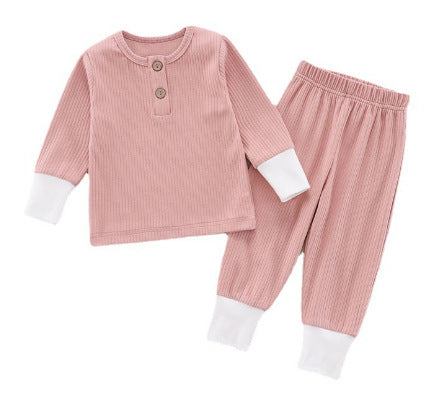 Baby Home Wear Cotton Sunken Stripe Two-piece Suit - Baby Home Wear That Makes Naptime Fashionable Fun