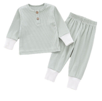 Baby Home Wear Cotton Sunken Stripe Two-piece Suit - Baby Home Wear That Makes Naptime Fashionable Fun