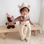 Baby Jumpsuit Autumn And Winter Plus Velvet Baby Clothing Bear Suspenders - Baby Jumpsuit with Velvet for Chilly Bear