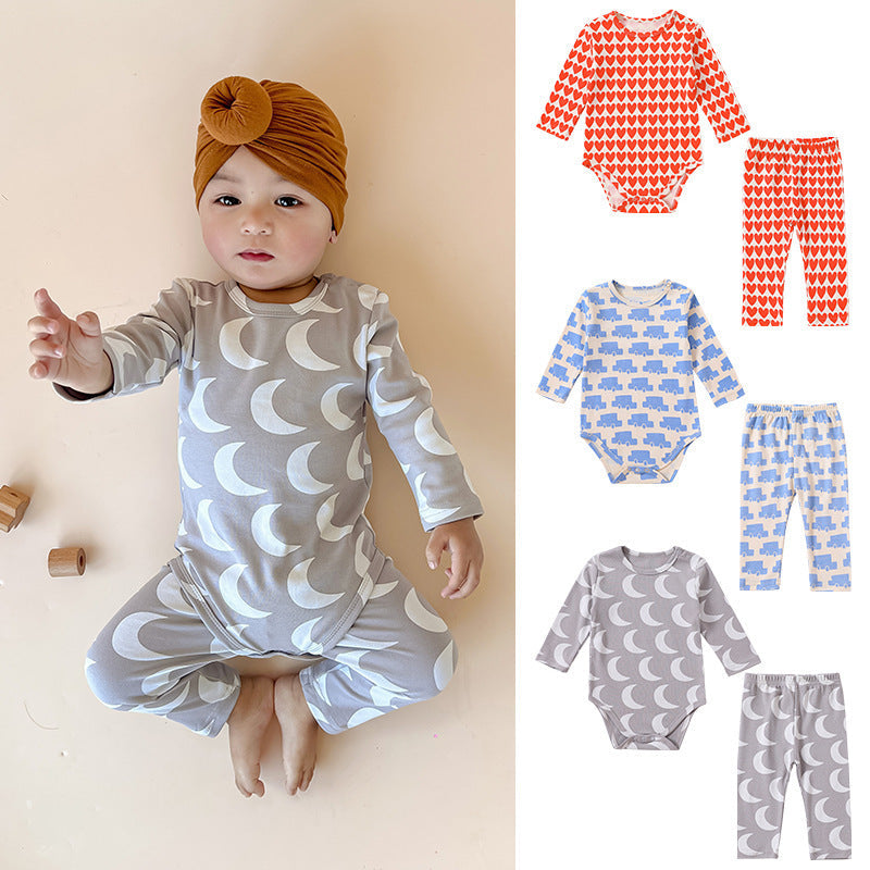 Cotton Jumpsuit for Kids in Gray Moon Red Love and Blue Car Styles United States - Tiny Triangles Fun united states chf