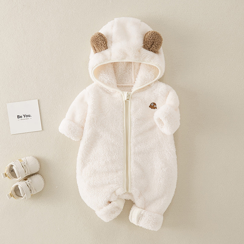 Baby Jumpsuit Double-sided Velvet Warm Hooded - Baby Jumpsuit Double-Sided Velvet Warm Hooded