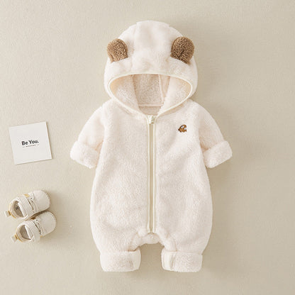 Baby Jumpsuit Double-sided Velvet Warm Hooded - Baby Jumpsuit Double-Sided Velvet Warm Hooded