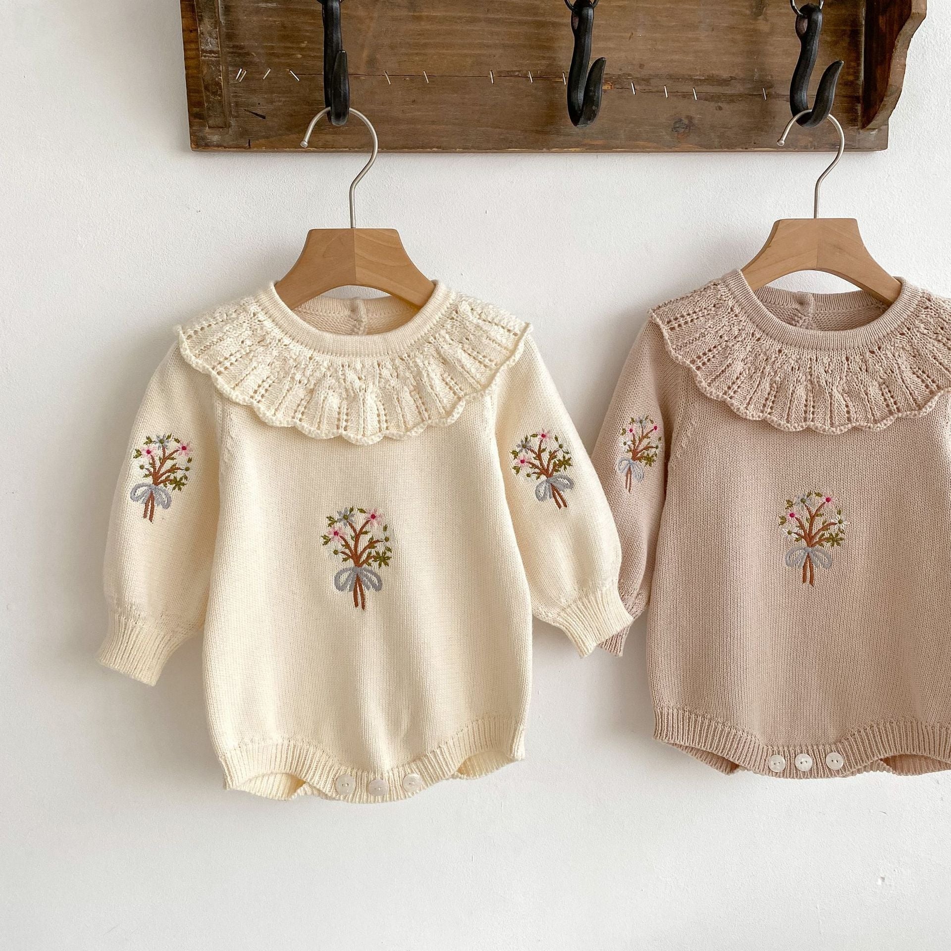 Baby Knitted Lotus Collar Long-sleeve Jumpsuit Baby Girl - Snuggle Up in Long Sleeve Lotus Collar Jumpsuit