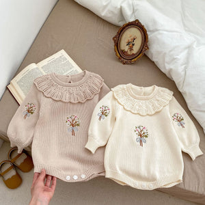 Baby Knitted Lotus Collar Long-sleeve Jumpsuit Baby Girl - Snuggle Up in Long Sleeve Lotus Collar Jumpsuit