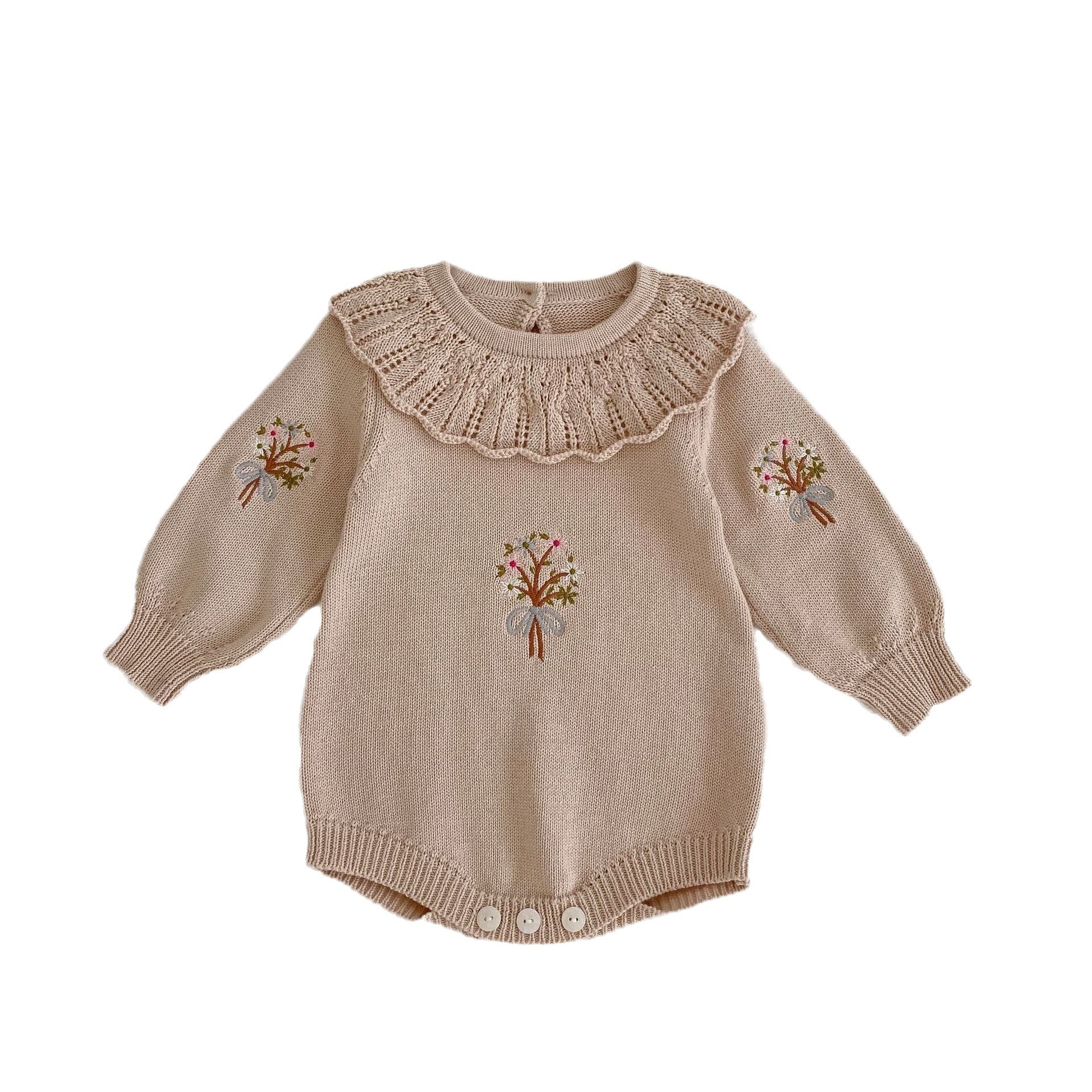 Baby Knitted Lotus Collar Long-sleeve Jumpsuit Baby Girl - Snuggle Up in Long Sleeve Lotus Collar Jumpsuit