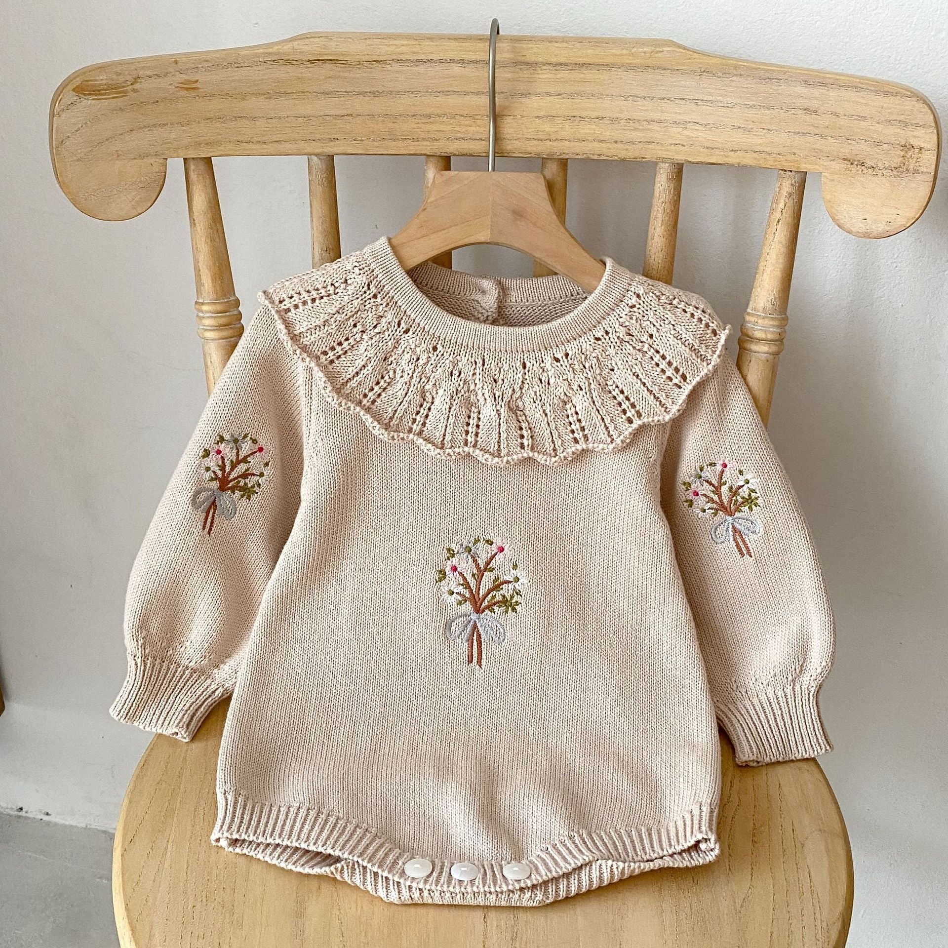 Baby Knitted Lotus Collar Long-sleeve Jumpsuit Baby Girl - Snuggle Up in Long Sleeve Lotus Collar Jumpsuit